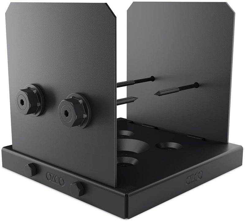 Ozco Ironwood Lite 8x8 Post Base Kit, Includes 1 Post Base Plate, 2 Decorative Plates, 4 Hex Cap Nuts, OWT Timber Screws, Galvanized Steel for Pergolas | 52109 - Image 1